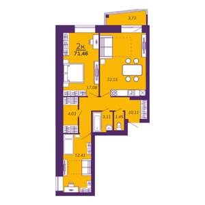 2-к квартира, вторичка, 71м2, 5/9 этаж