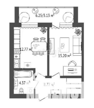 1-к квартира, строящийся дом, 45м2, 13/16 этаж