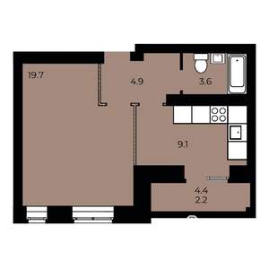 1-к квартира, строящийся дом, 39м2, 3/15 этаж