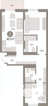 2-к квартира, вторичка, 68м2, 3/17 этаж