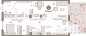 2-к квартира, вторичка, 102м2, 1/9 этаж