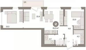 2-к квартира, вторичка, 62м2, 5/16 этаж