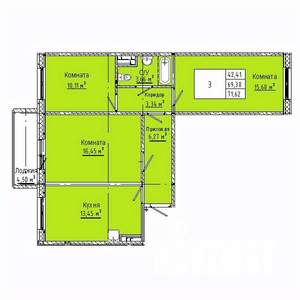 3-к квартира, вторичка, 72м2, 1/10 этаж