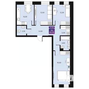 3-к квартира, вторичка, 83м2, 4/9 этаж