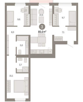 3-к квартира, вторичка, 85м2, 4/9 этаж