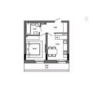1-к квартира, строящийся дом, 34м2, 8/8 этаж