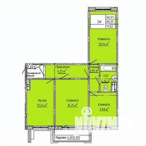 3-к квартира, вторичка, 72м2, 1/10 этаж