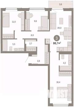 3-к квартира, вторичка, 87м2, 3/16 этаж