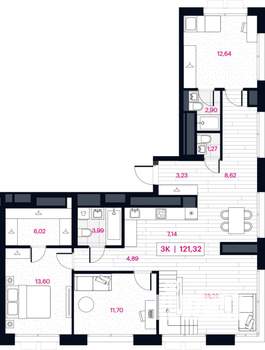 3-к квартира, строящийся дом, 121м2, 15/15 этаж