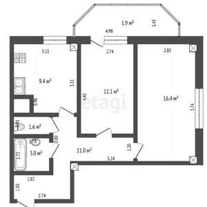 2-к квартира, вторичка, 54м2, 2/16 этаж