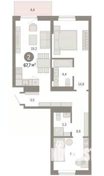 2-к квартира, вторичка, 68м2, 3/9 этаж