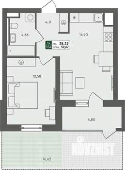1-к квартира, вторичка, 60м2, 1/7 этаж