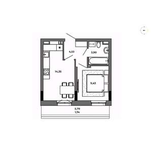 1-к квартира, строящийся дом, 34м2, 8/8 этаж