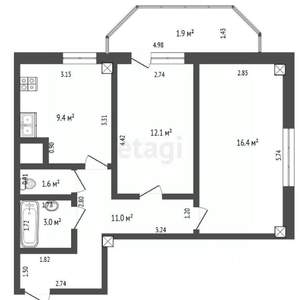 2-к квартира, вторичка, 54м2, 2/16 этаж