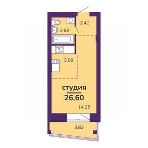 Студия квартира, строящийся дом, 27м2, 8/9 этаж