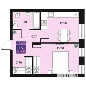 1-к квартира, вторичка, 44м2, 6/9 этаж