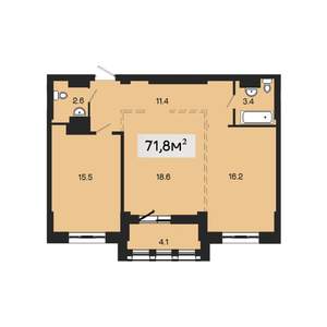 2-к квартира, строящийся дом, 69м2, 7/18 этаж