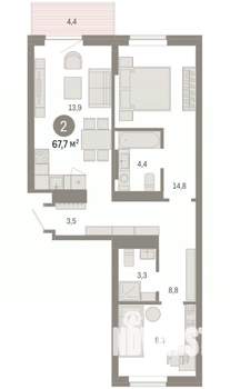2-к квартира, вторичка, 68м2, 5/9 этаж