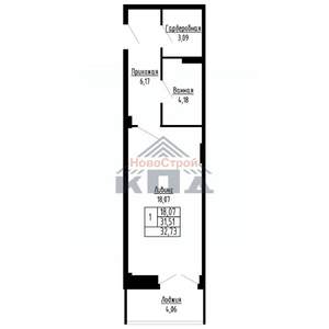 1-к квартира, строящийся дом, 33м2, 16/16 этаж