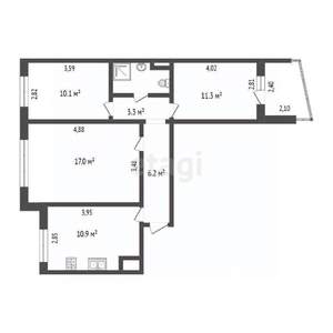 3-к квартира, вторичка, 63м2, 7/10 этаж