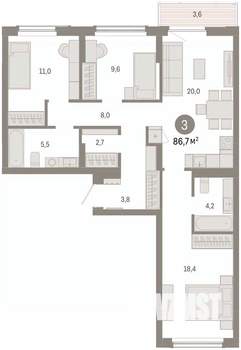 3-к квартира, вторичка, 87м2, 6/16 этаж