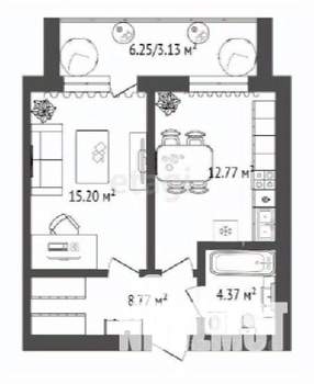 1-к квартира, строящийся дом, 46м2, 12/16 этаж