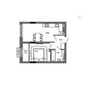 1-к квартира, строящийся дом, 38м2, 2/8 этаж