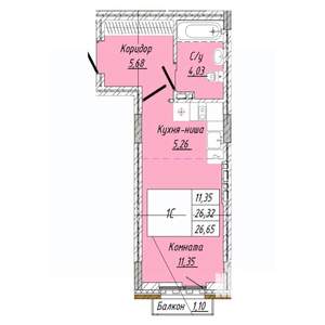 1-к квартира, строящийся дом, 27м2, 4/8 этаж