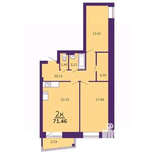 2-к квартира, строящийся дом, 71м2, 1/9 этаж