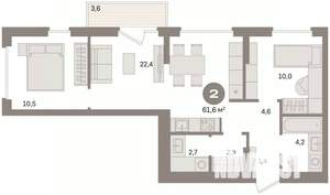 2-к квартира, вторичка, 62м2, 3/16 этаж