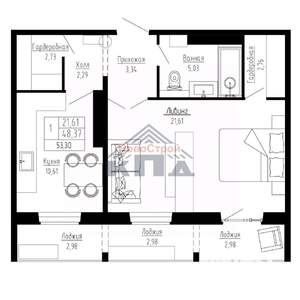 1-к квартира, вторичка, 53м2, 9/16 этаж