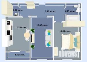 2-к квартира, строящийся дом, 57м2, 2/16 этаж