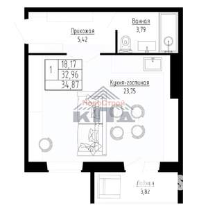 1-к квартира, строящийся дом, 35м2, 8/8 этаж