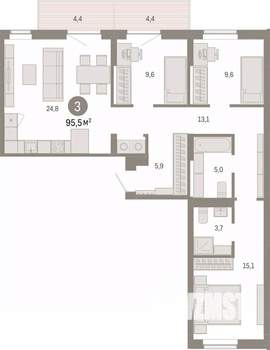 3-к квартира, вторичка, 96м2, 5/9 этаж