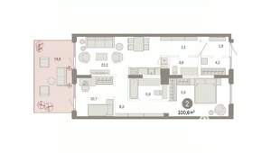 2-к квартира, вторичка, 101м2, 1/9 этаж