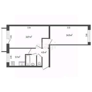 2-к квартира, вторичка, 46м2, 5/5 этаж