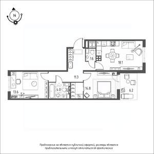 2-к квартира, строящийся дом, 67м2, 12/12 этаж