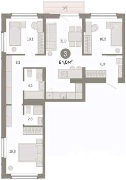 3-к квартира, вторичка, 84м2, 4/16 этаж