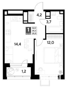 1-к квартира, строящийся дом, 36м2, 16/21 этаж