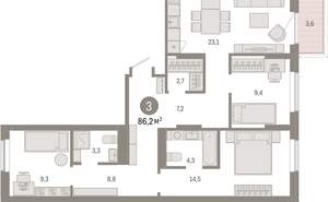 3-к квартира, вторичка, 86м2, 3/9 этаж