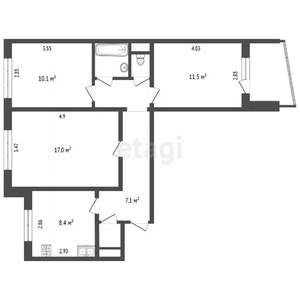 3-к квартира, вторичка, 63м2, 7/9 этаж