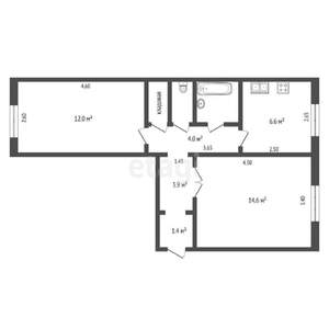 2-к квартира, вторичка, 47м2, 1/2 этаж