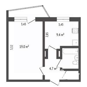 1-к квартира, вторичка, 37м2, 4/9 этаж