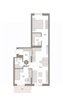 2-к квартира, вторичка, 67м2, 5/8 этаж