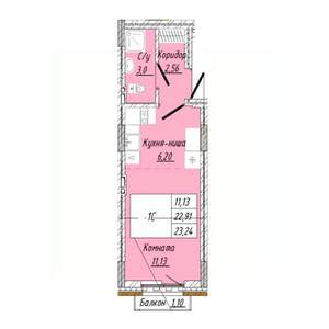 1-к квартира, строящийся дом, 23м2, 2/8 этаж