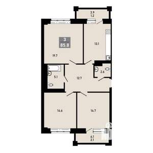3-к квартира, строящийся дом, 85м2, 5/18 этаж