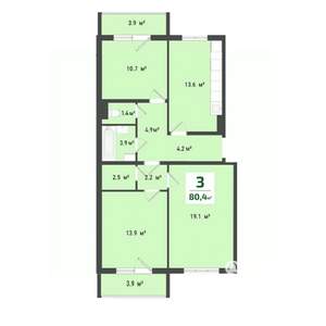 3-к квартира, строящийся дом, 77м2, 9/10 этаж