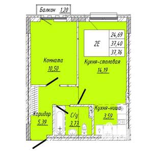 1-к квартира, вторичка, 38м2, 2/8 этаж
