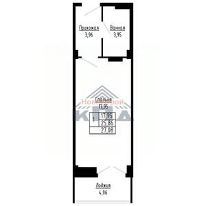 1-к квартира, строящийся дом, 27м2, 3/16 этаж