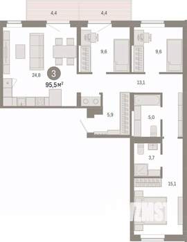 3-к квартира, вторичка, 96м2, 5/8 этаж